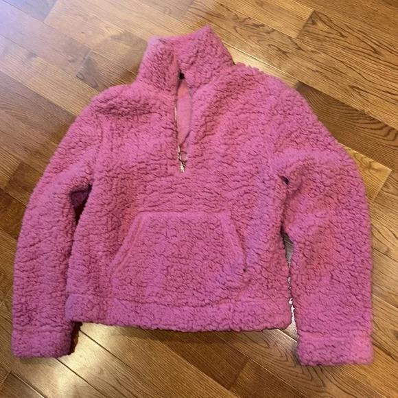 ShineStar Fushia pink plush Teddy Fuzzy Sherpa half zip Sweatshirt Sz L - Picture 4 of 15
